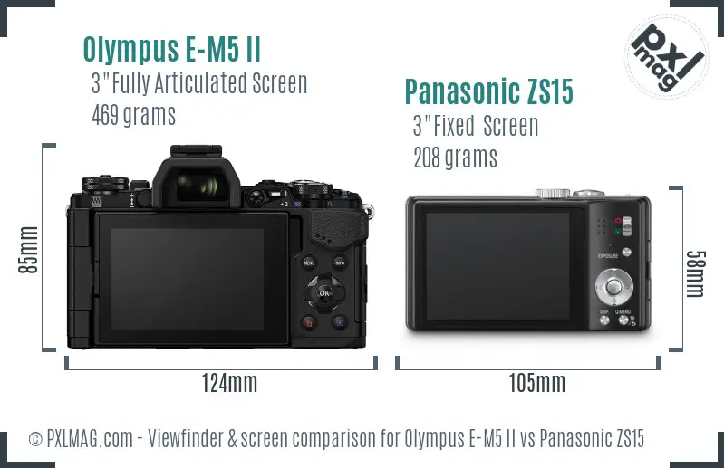 Olympus E-M5 II vs Panasonic ZS15 Screen and Viewfinder comparison