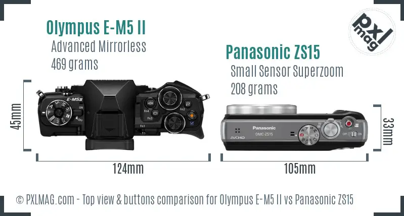 Olympus E-M5 II vs Panasonic ZS15 top view buttons comparison