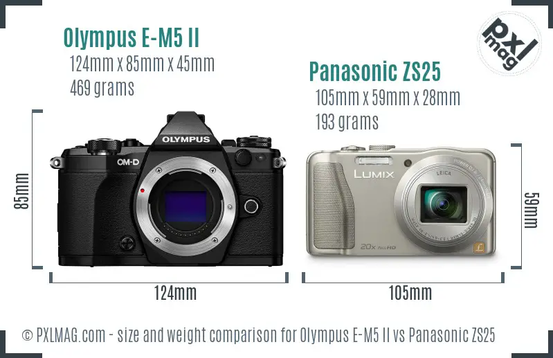 Olympus E-M5 II vs Panasonic ZS25 size comparison
