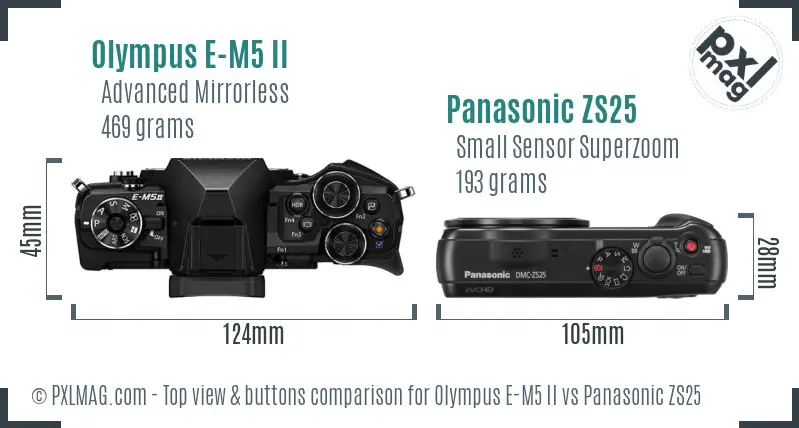 Olympus E-M5 II vs Panasonic ZS25 top view buttons comparison