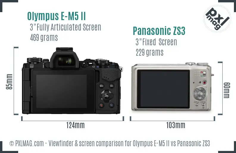 Olympus E-M5 II vs Panasonic ZS3 Screen and Viewfinder comparison