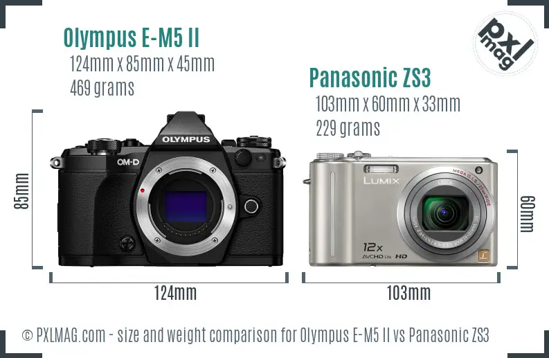 Olympus E-M5 II vs Panasonic ZS3 size comparison