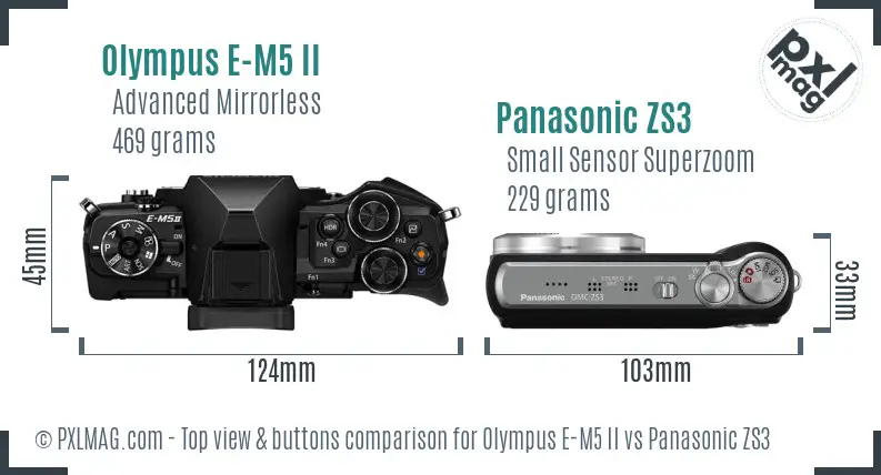 Olympus E-M5 II vs Panasonic ZS3 top view buttons comparison