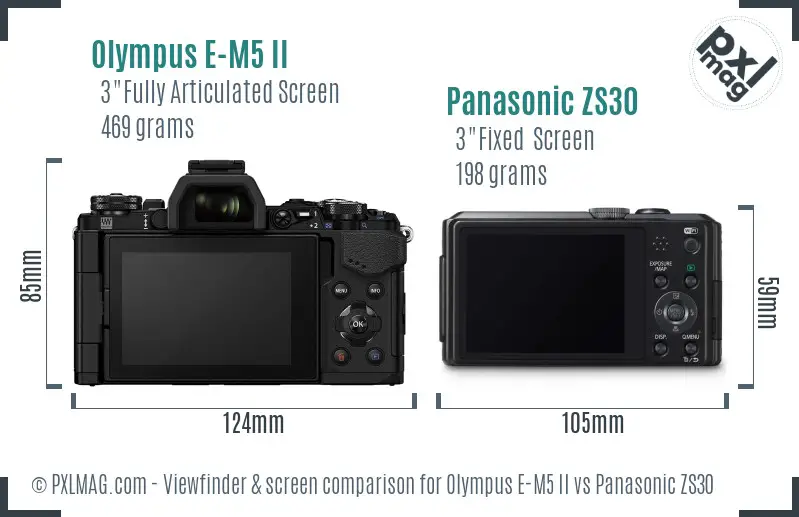 Olympus E-M5 II vs Panasonic ZS30 Screen and Viewfinder comparison