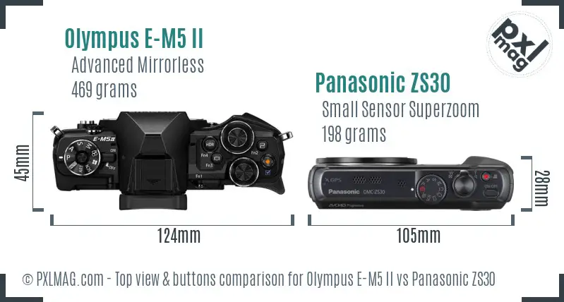 Olympus E-M5 II vs Panasonic ZS30 top view buttons comparison