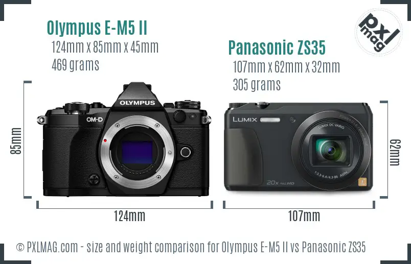 Olympus E-M5 II vs Panasonic ZS35 size comparison