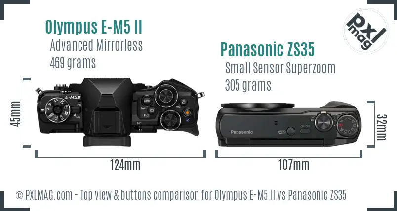 Olympus E-M5 II vs Panasonic ZS35 top view buttons comparison
