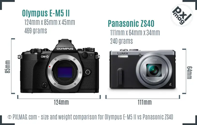 Olympus E-M5 II vs Panasonic ZS40 size comparison