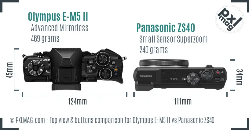 Olympus E-M5 II vs Panasonic ZS40 top view buttons comparison