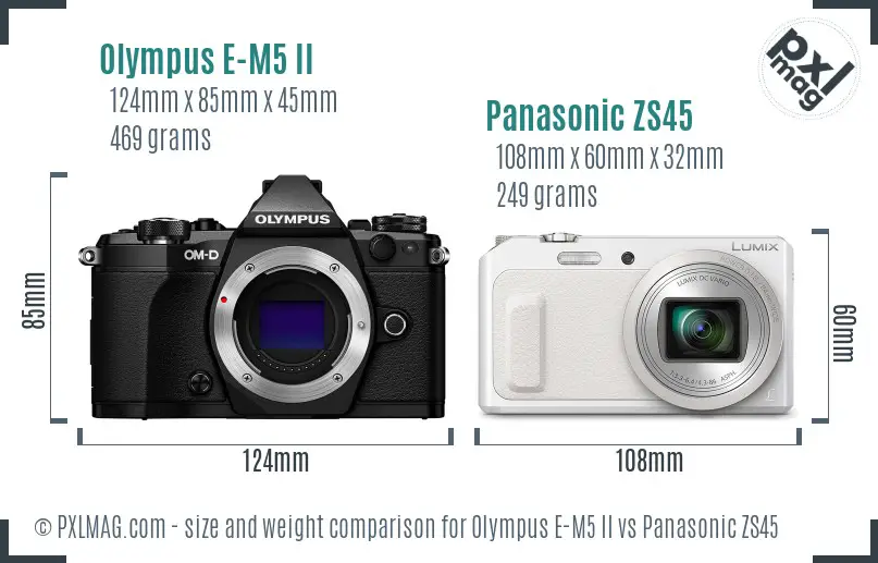 Olympus E-M5 II vs Panasonic ZS45 size comparison