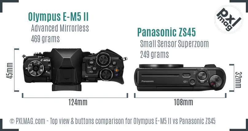 Olympus E-M5 II vs Panasonic ZS45 top view buttons comparison