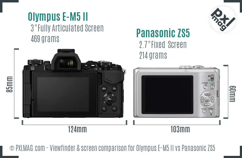 Olympus E-M5 II vs Panasonic ZS5 Screen and Viewfinder comparison