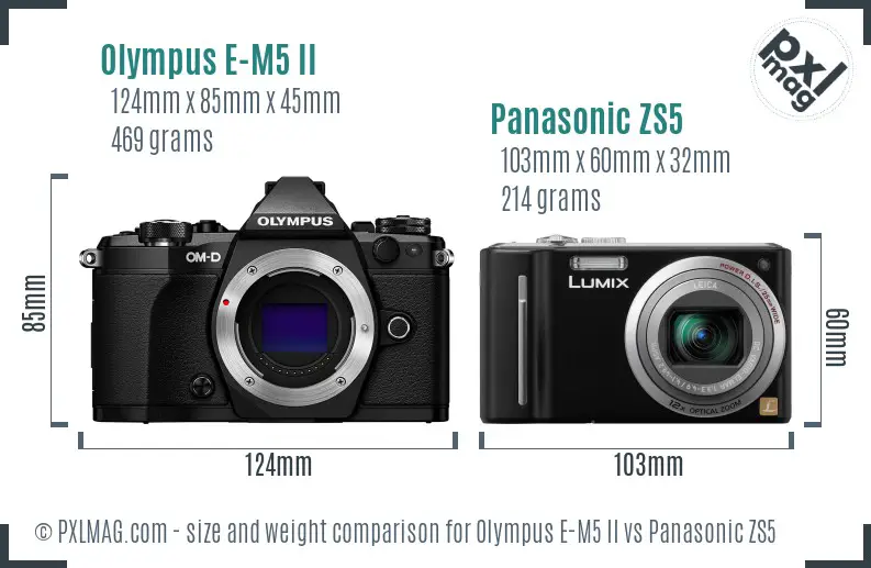 Olympus E-M5 II vs Panasonic ZS5 size comparison