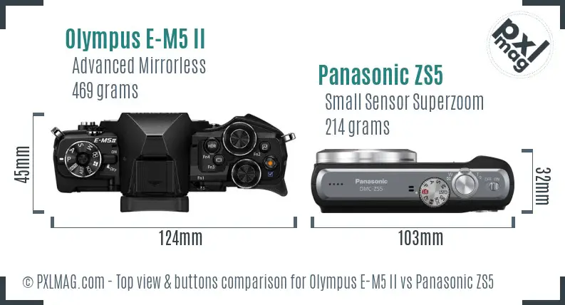 Olympus E-M5 II vs Panasonic ZS5 top view buttons comparison