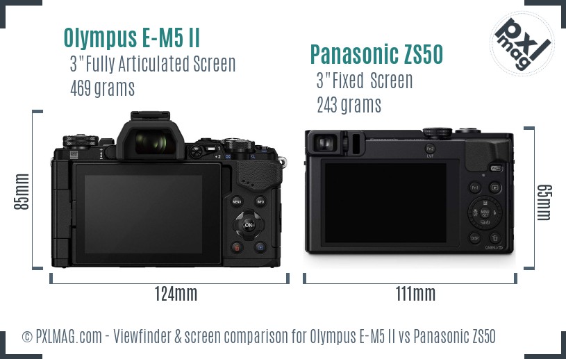Olympus E-M5 II vs Panasonic ZS50 Screen and Viewfinder comparison