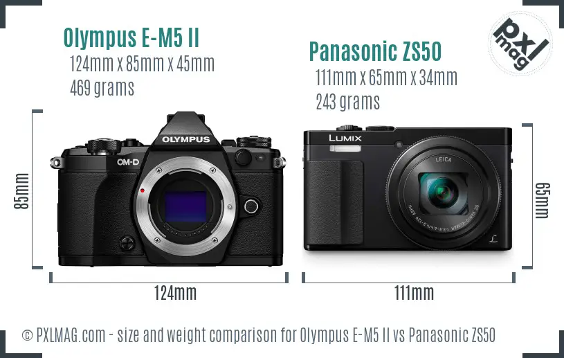 Olympus E-M5 II vs Panasonic ZS50 size comparison