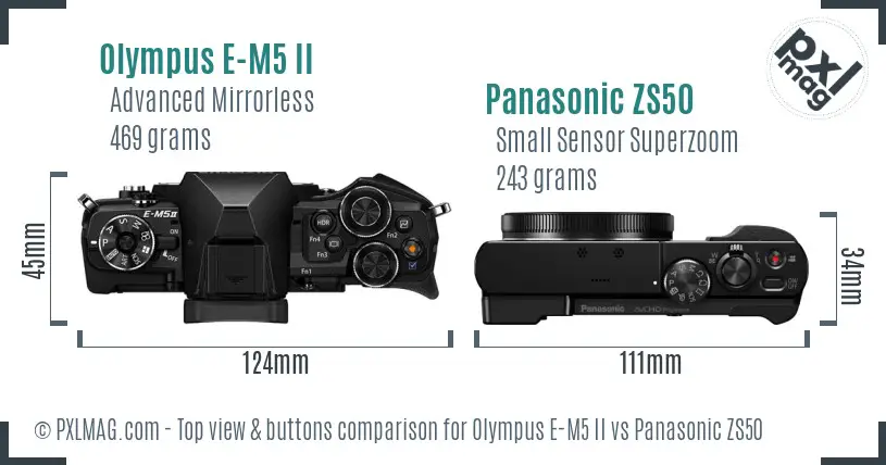Olympus E-M5 II vs Panasonic ZS50 top view buttons comparison