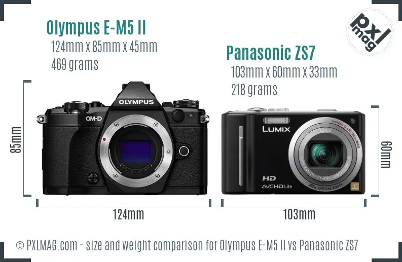 Olympus E-M5 II vs Panasonic ZS7 size comparison