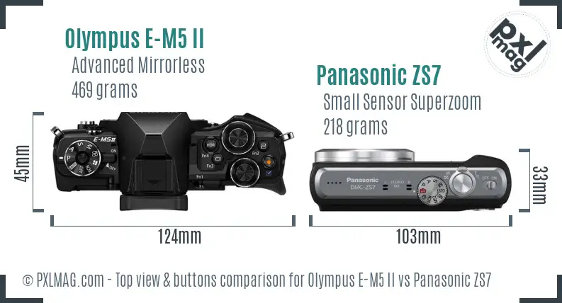 Olympus E-M5 II vs Panasonic ZS7 top view buttons comparison