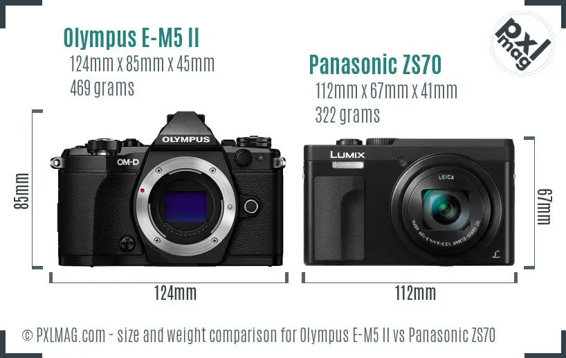 Olympus E-M5 II vs Panasonic ZS70 size comparison
