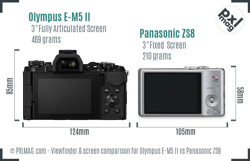 Olympus E-M5 II vs Panasonic ZS8 Screen and Viewfinder comparison