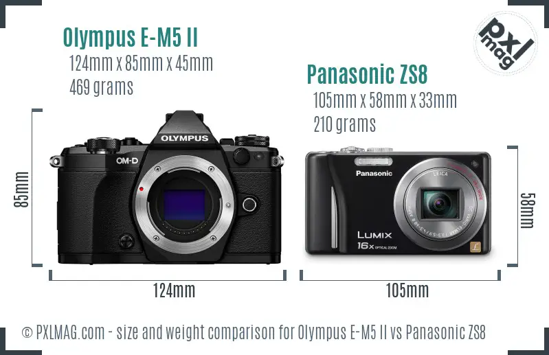 Olympus E-M5 II vs Panasonic ZS8 size comparison