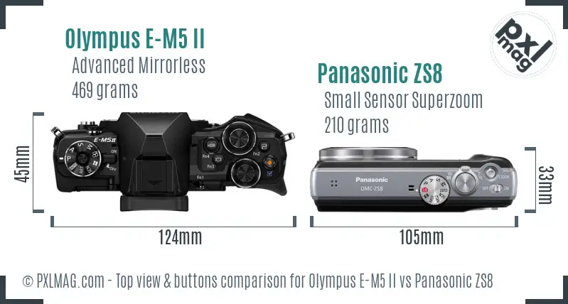 Olympus E-M5 II vs Panasonic ZS8 top view buttons comparison