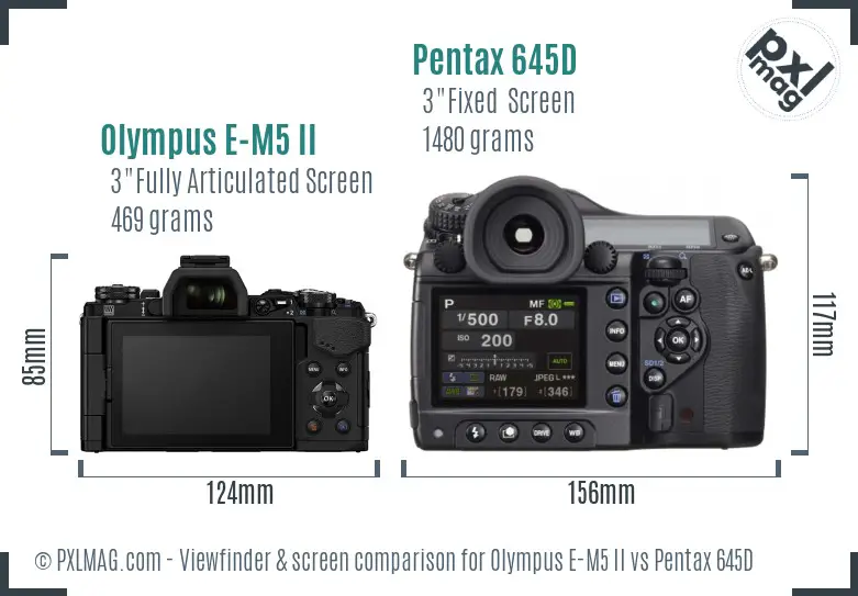 Olympus E-M5 II vs Pentax 645D Screen and Viewfinder comparison