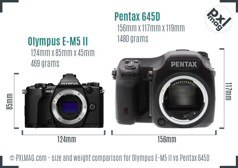 Olympus E-M5 II vs Pentax 645D size comparison