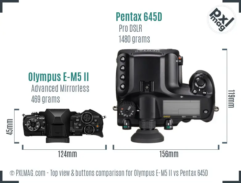 Olympus E-M5 II vs Pentax 645D top view buttons comparison