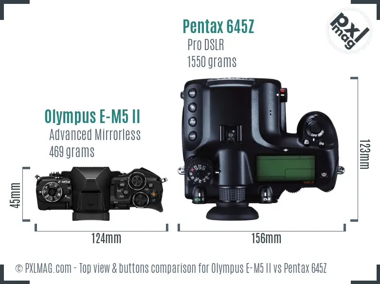 Olympus E-M5 II vs Pentax 645Z top view buttons comparison