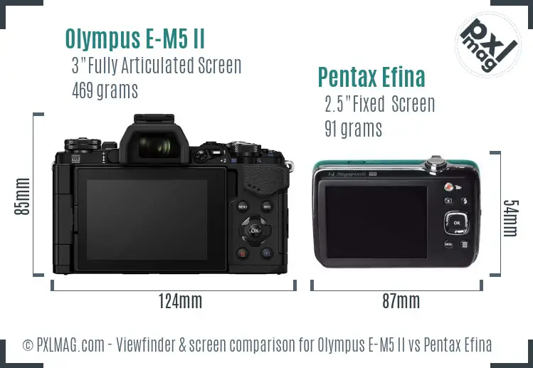 Olympus E-M5 II vs Pentax Efina Screen and Viewfinder comparison