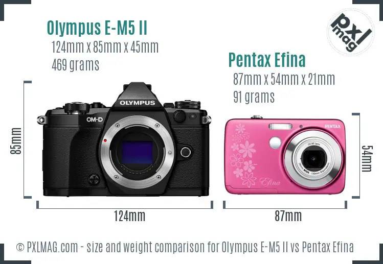 Olympus E-M5 II vs Pentax Efina size comparison