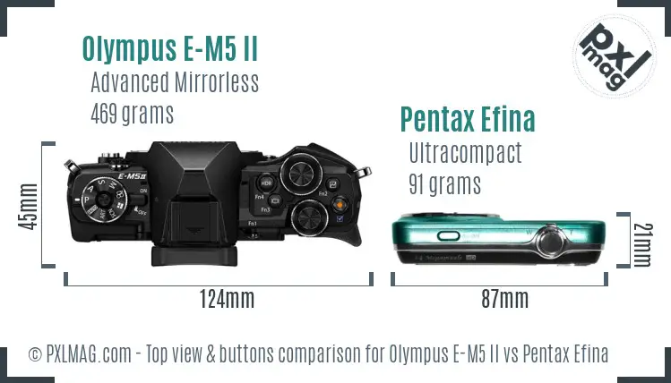 Olympus E-M5 II vs Pentax Efina top view buttons comparison