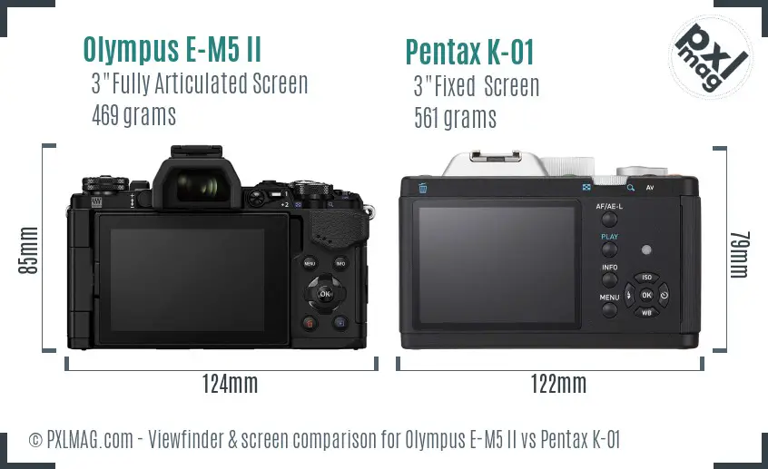 Olympus E-M5 II vs Pentax K-01 Screen and Viewfinder comparison