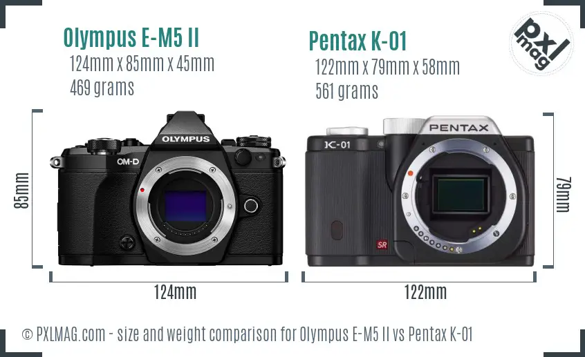 Olympus E-M5 II vs Pentax K-01 size comparison