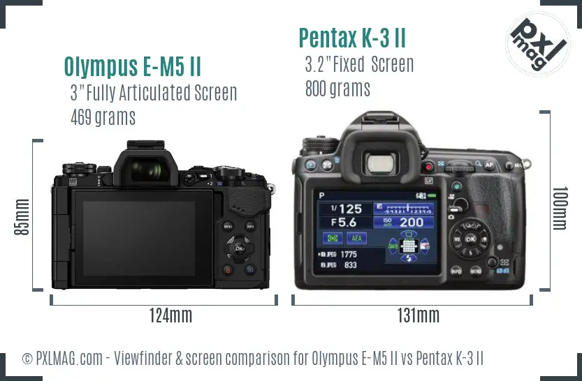 Olympus E-M5 II vs Pentax K-3 II Screen and Viewfinder comparison