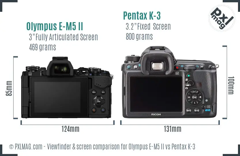 Olympus E-M5 II vs Pentax K-3 Screen and Viewfinder comparison