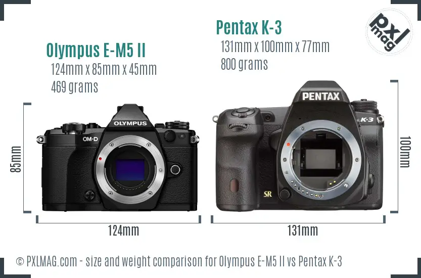 Olympus E-M5 II vs Pentax K-3 size comparison