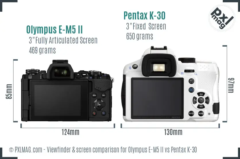 Olympus E-M5 II vs Pentax K-30 Screen and Viewfinder comparison