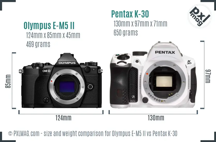 Olympus E-M5 II vs Pentax K-30 size comparison