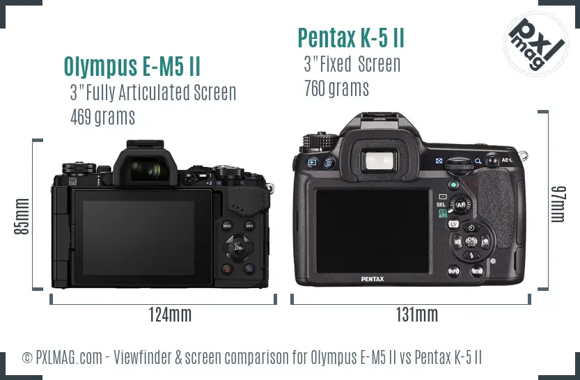 Olympus E-M5 II vs Pentax K-5 II Screen and Viewfinder comparison