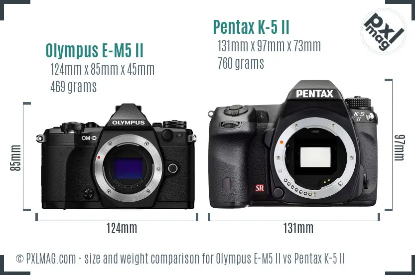 Olympus E-M5 II vs Pentax K-5 II size comparison