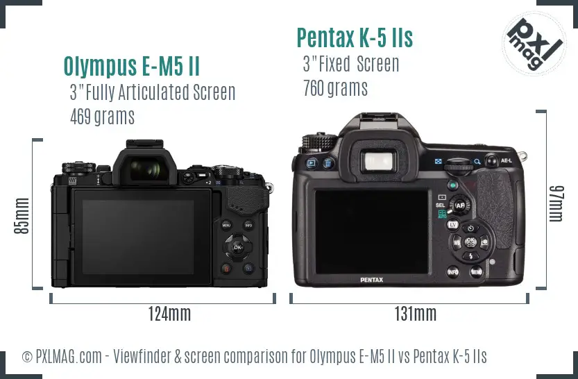 Olympus E-M5 II vs Pentax K-5 IIs Screen and Viewfinder comparison
