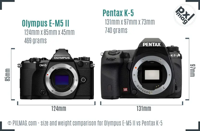 Olympus E-M5 II vs Pentax K-5 size comparison