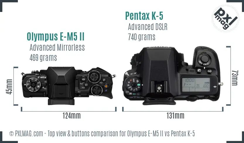 Olympus E-M5 II vs Pentax K-5 top view buttons comparison
