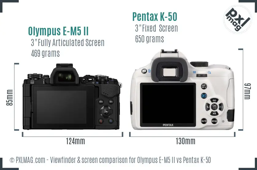 Olympus E-M5 II vs Pentax K-50 Screen and Viewfinder comparison