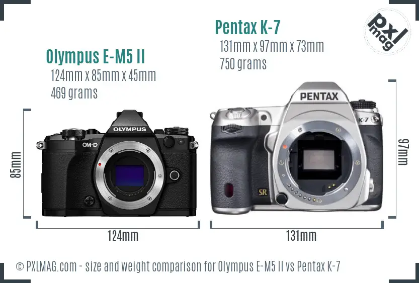 Olympus E-M5 II vs Pentax K-7 size comparison