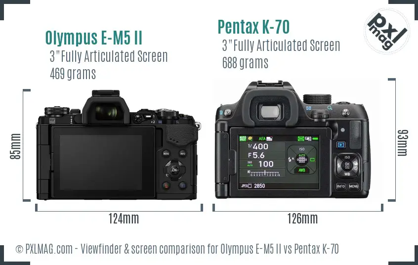 Olympus E-M5 II vs Pentax K-70 Screen and Viewfinder comparison