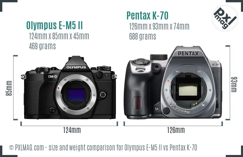 Olympus E-M5 II vs Pentax K-70 size comparison